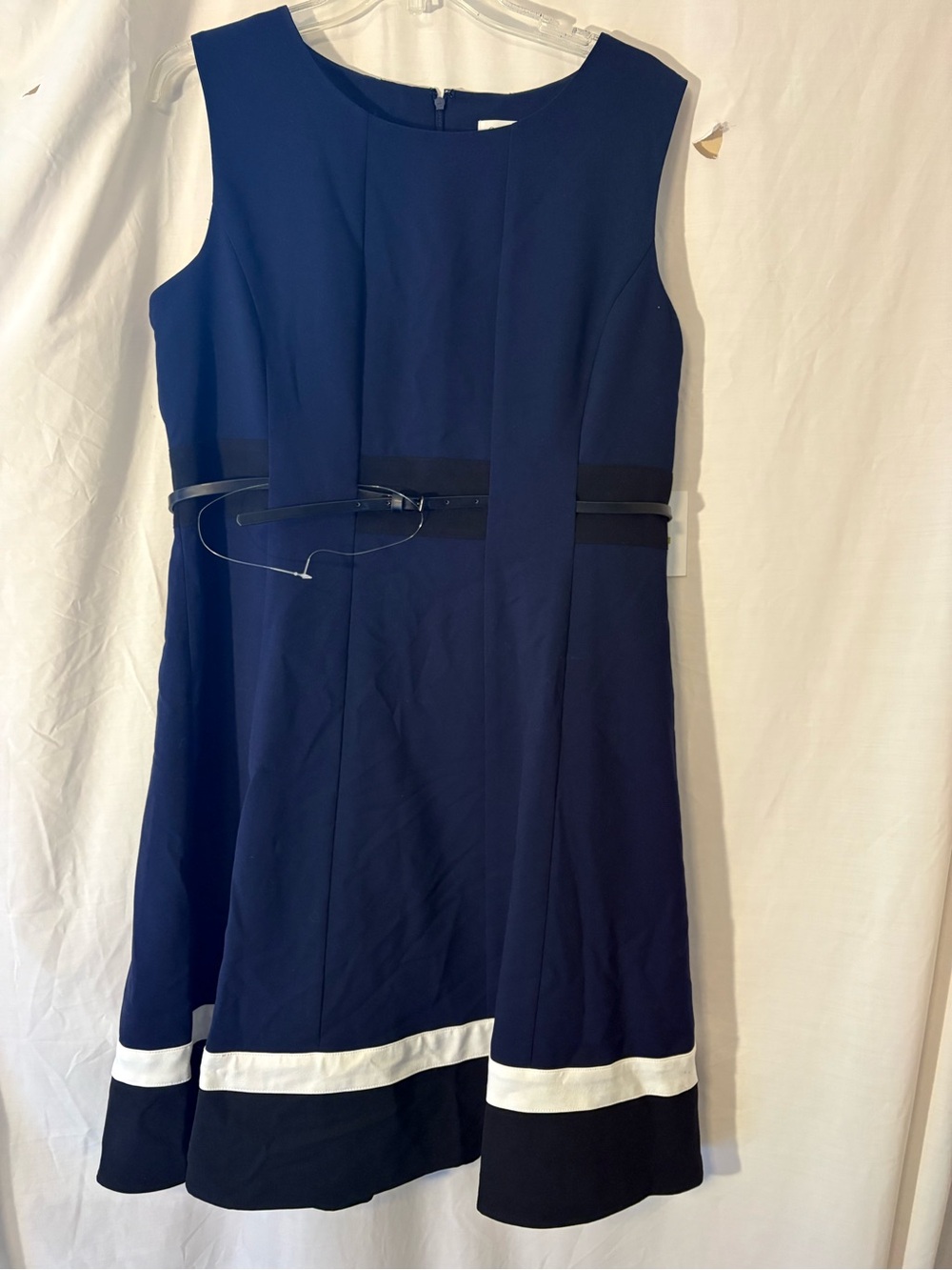 Calvin Klein Navy, Black & White Sleeveless A-Line Dress